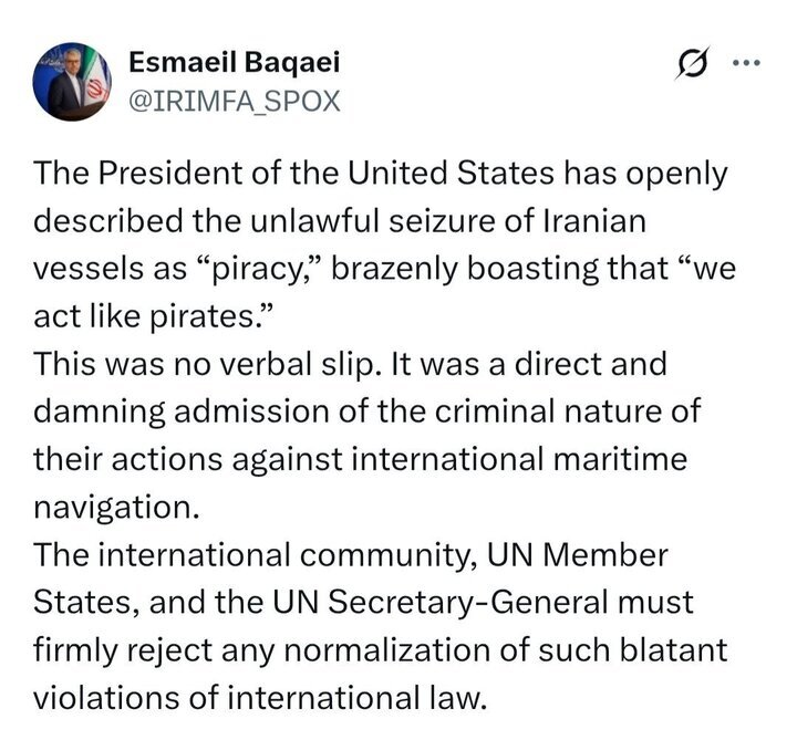 Iran terms Trump piracy direct admission of criminal blockade Iran terms Trump piracy direct admission of criminal blockade