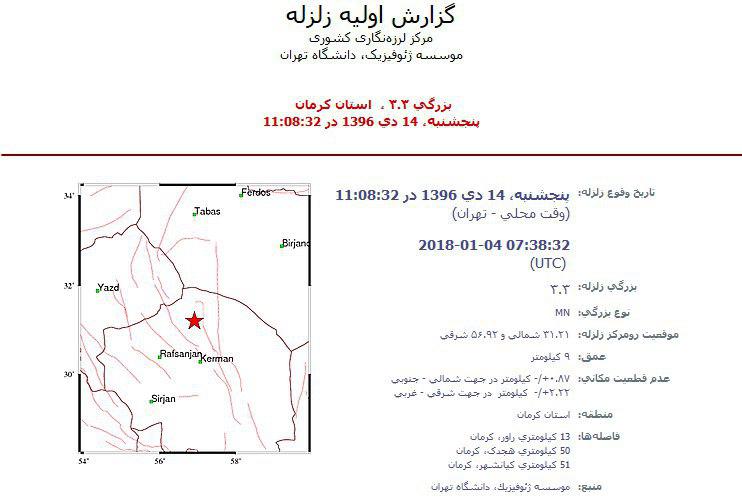 زلزله ۳.۳ریشتری کرمان را لرزاند
