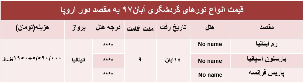 تور دور اروپا چند؟
