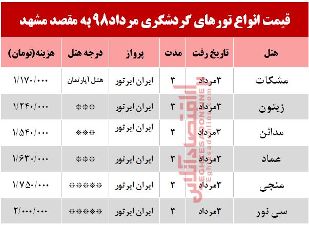 تور هوایی مشهد چند؟ تور هوایی مشهد چند؟