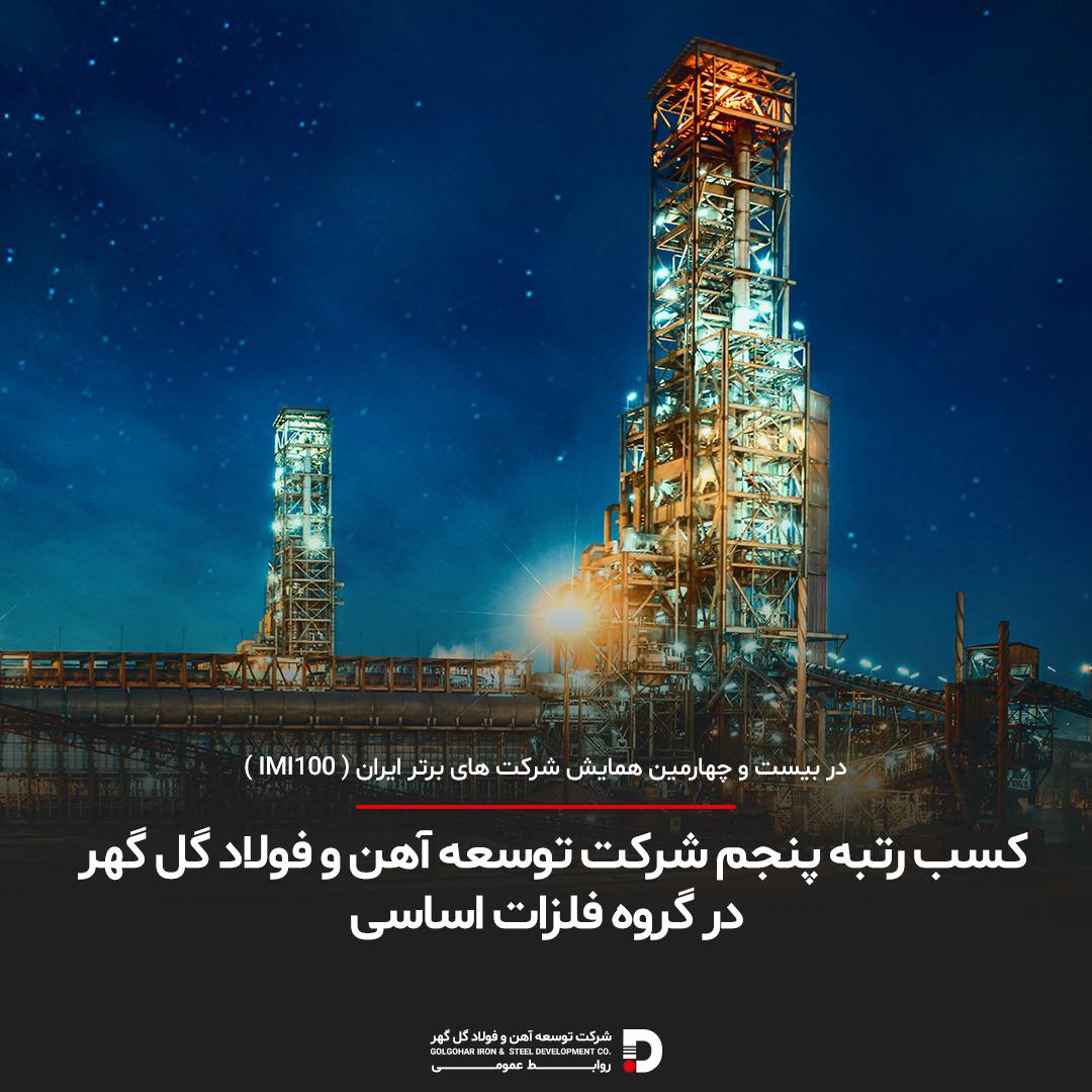 رتبه پنجم توسعه آهن و فولاد گل گهر در گروه فلزات اساسی رتبه پنجم توسعه آهن و فولاد گل گهر در گروه فلزات اساسی