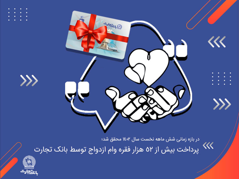 پرداخت بیش از ۵۲ هزار فقره وام ازدواج توسط بانک تجارت پرداخت بیش از ۵۲ هزار فقره وام ازدواج توسط بانک تجارت
