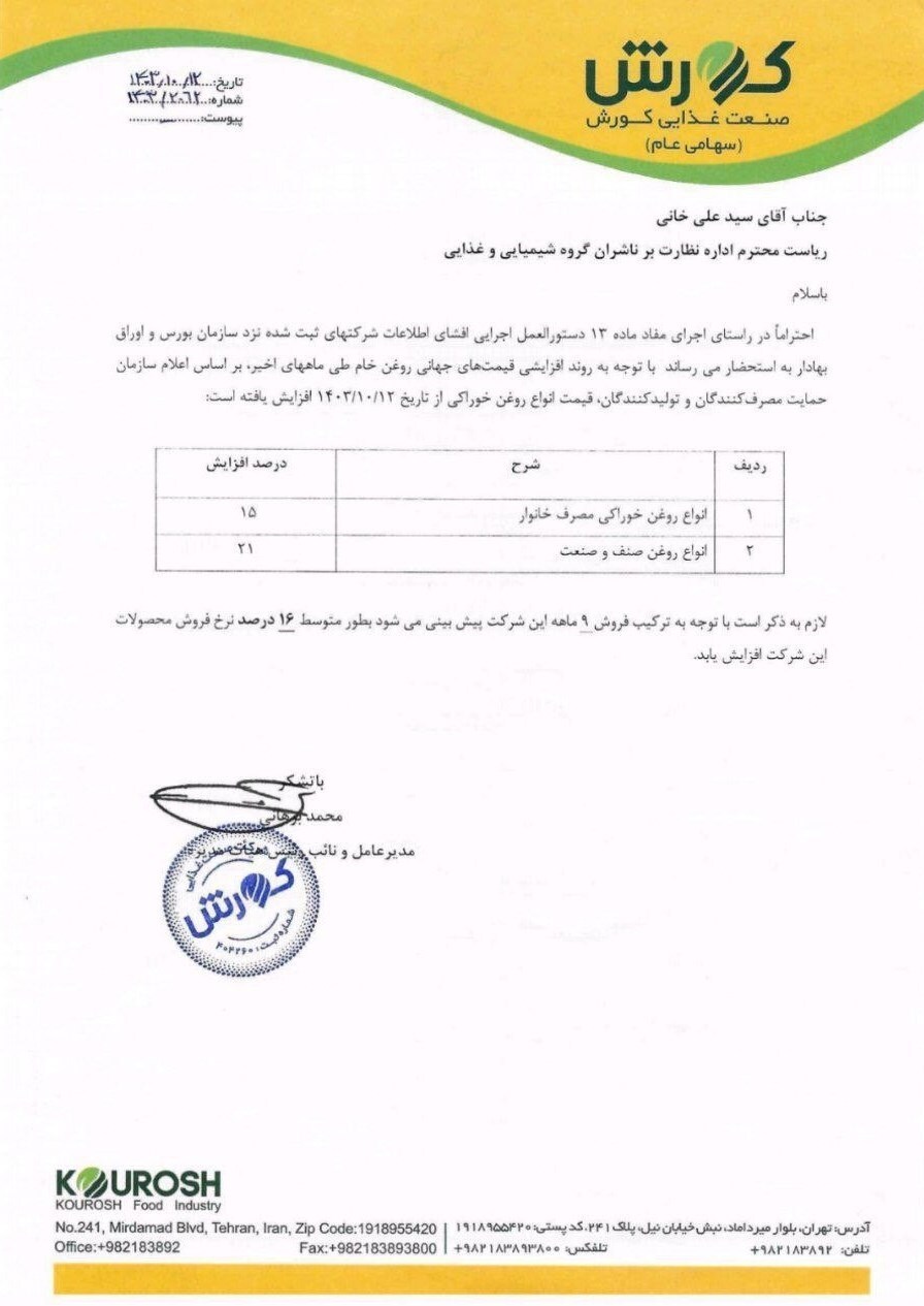 قیمت روغن خوراکی به صورت رسمی گران افزایش یافت + سند
