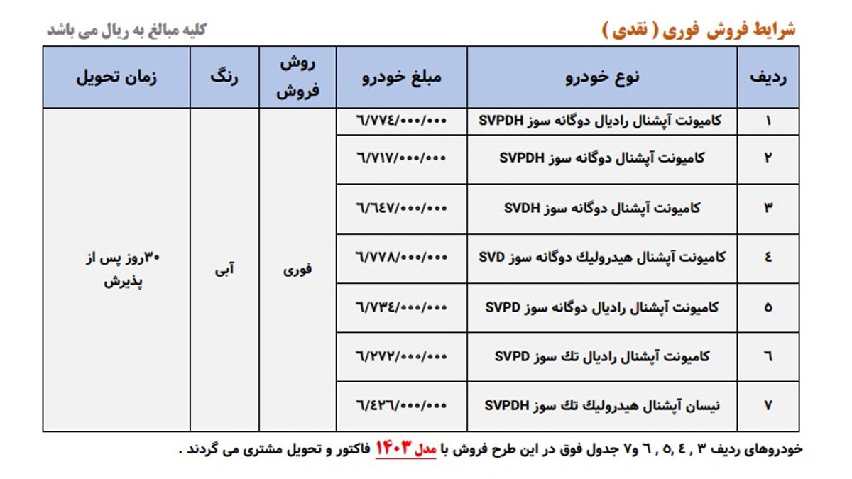 شرایط فروش وانت نیسان زامیاد ویژه نوروز ۱۴۰۴