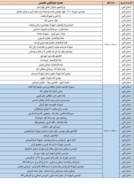 برنامه زمانبندی قطع برق در البرز اعلام شد برنامه زمانبندی قطع برق در البرز اعلام شد