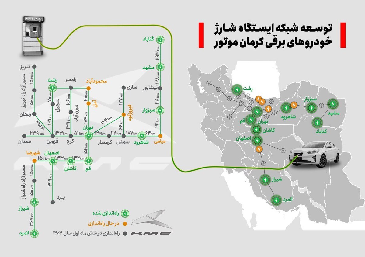 توسعه سراسری ایجاد ایستگاههای شارژ خودروهای برقی کرمان موتور توسعه سراسری ایجاد ایستگاههای شارژ خودروهای برقی کرمان موتور