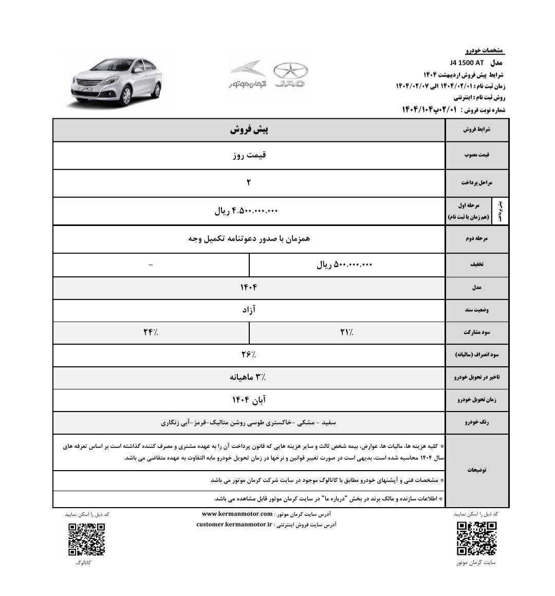 پیش‌فروش محصولات کرمان‌موتور با تحویل آبان ۱۴۰۴