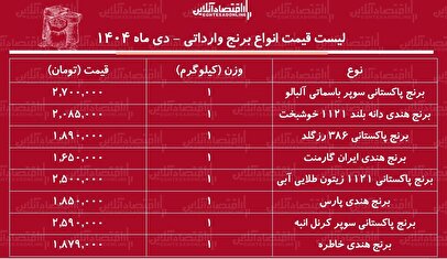 لیست قیمت انواع برنج وارداتی دی ماه ۱۴۰۴ / برنج درجه یک پاکستانی و هندی کیلویی چند شد؟ + جدول