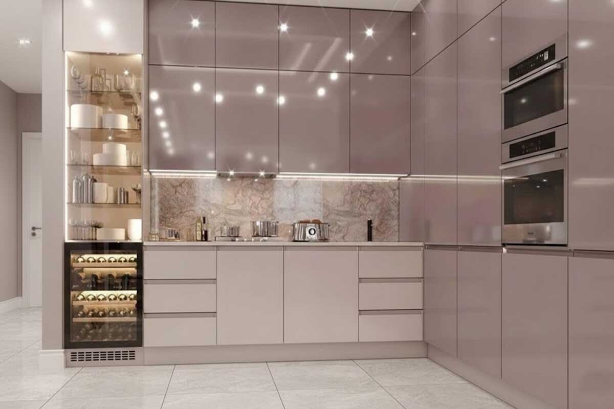 کابینت هایگلاس صورتی آشپزخانه با دو مدل مات و براق کابینت هایگلاس صورتی آشپزخانه با دو مدل مات و براق