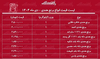 لیست قیمت انواع برنج هندی دی ۱۴۰۴ / کیسه ۱۰ کیلویی برنج هندی محسن، خاطره، طبیعت و...چند شد؟ + جدول