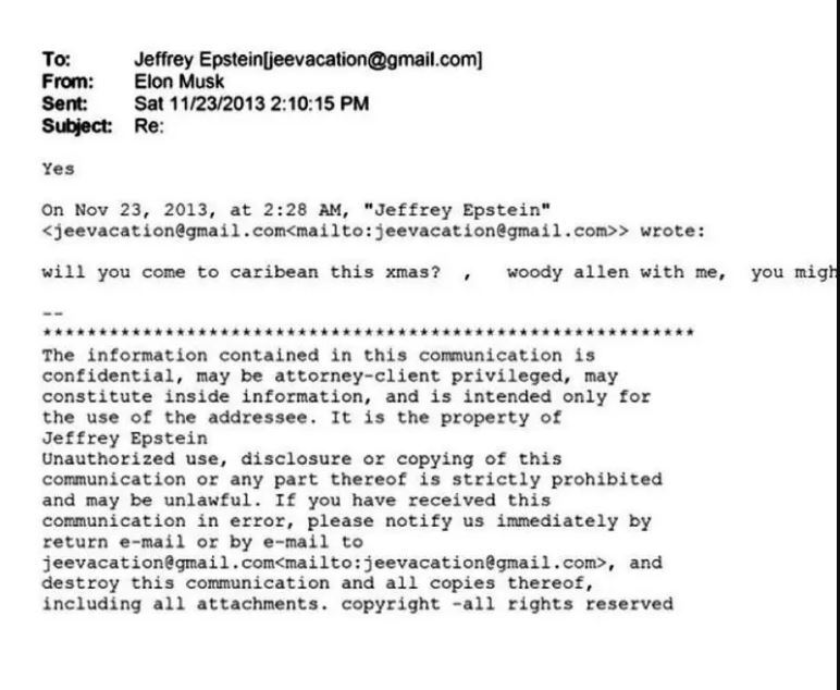 افشای مکاتبات ایلان ماسک و جفری اپستین + تصویر