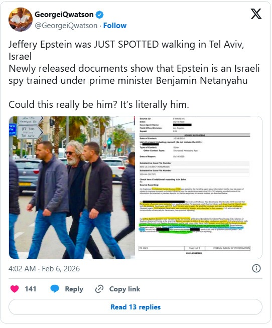 جنجال بزرگ در شبکه‌های اجتماعی / جفری اپستین زنده است و در اسرائیل زندگی می‌کند!