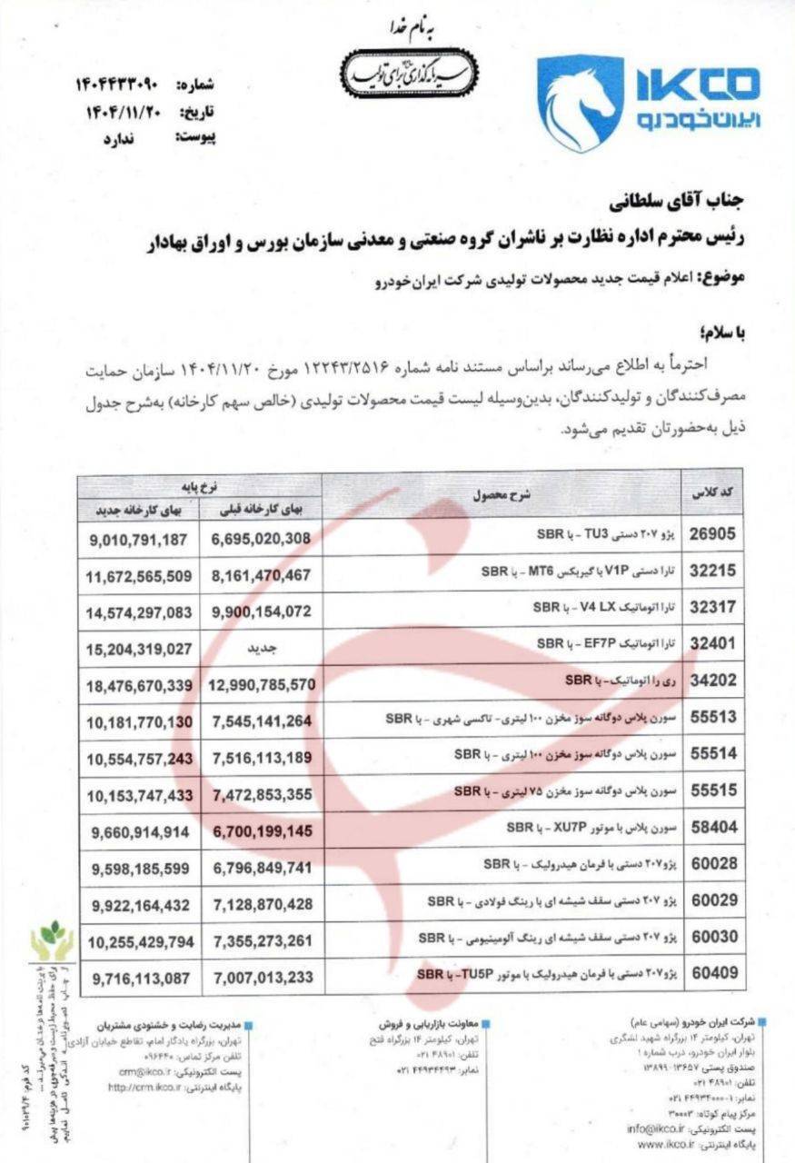 اعلام اصلاحیه نرخ جدید محصولات ایران‌خودرو + جزئیات تغییر قیمت‌ها