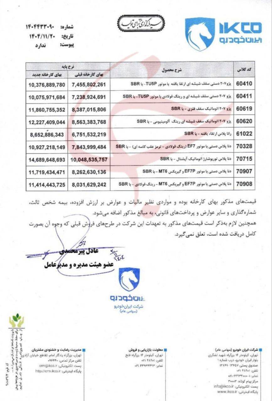 اعلام اصلاحیه نرخ جدید محصولات ایران‌خودرو + جزئیات تغییر قیمت‌ها