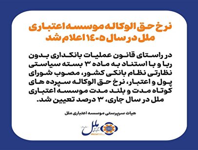 نرخ حق الوکاله موسسه اعتباری ملل در سال ۱۴۰۵ اعلام شد