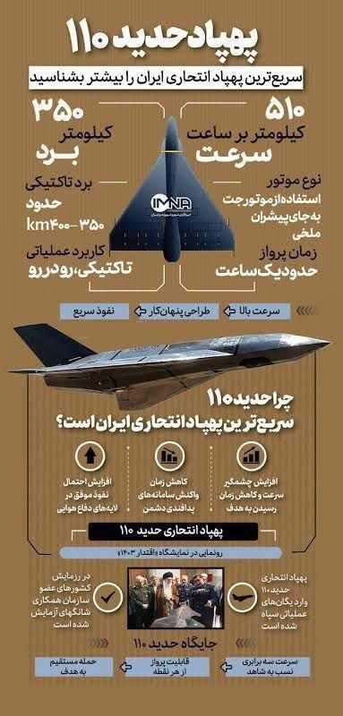 اینفوگرافیک/ جدیدترین سلاح سپاه برای اولین بار به میدان آمد؛ پهپاد حديد ۱۱۰