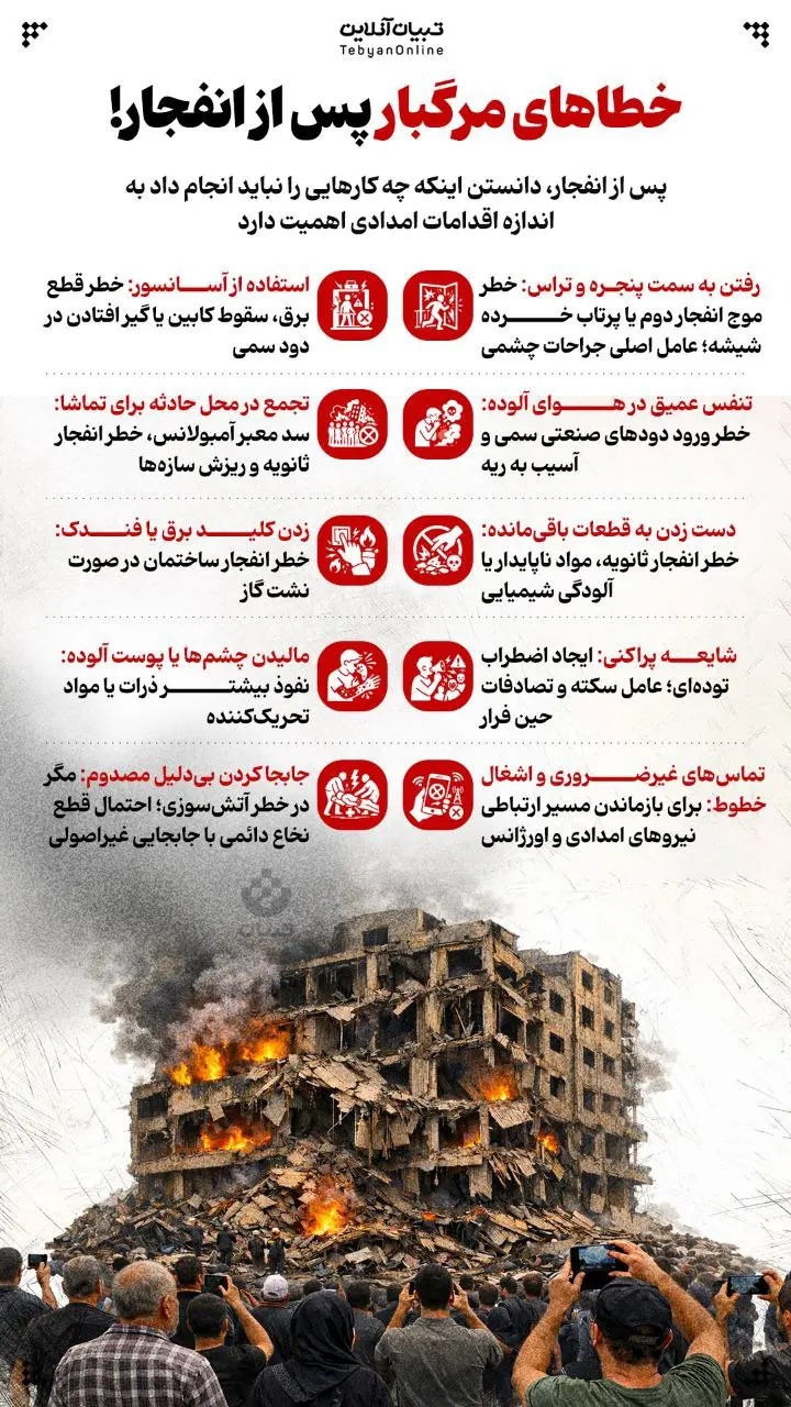 خطاهای مرگبار پس از انفجار  + اینفوگرافیک