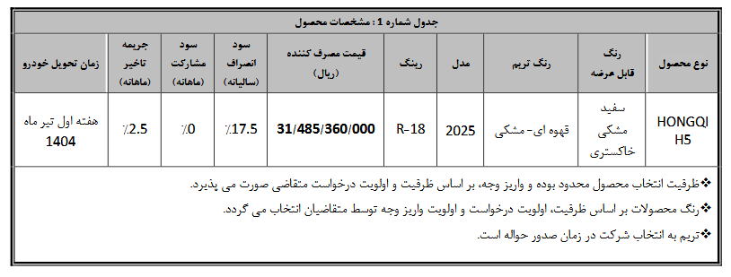 فروش نقدی هونگچیH5  با تحویل فوری