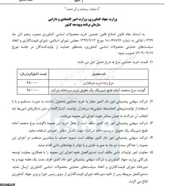 قیمت جدید مرغ اعلام شد