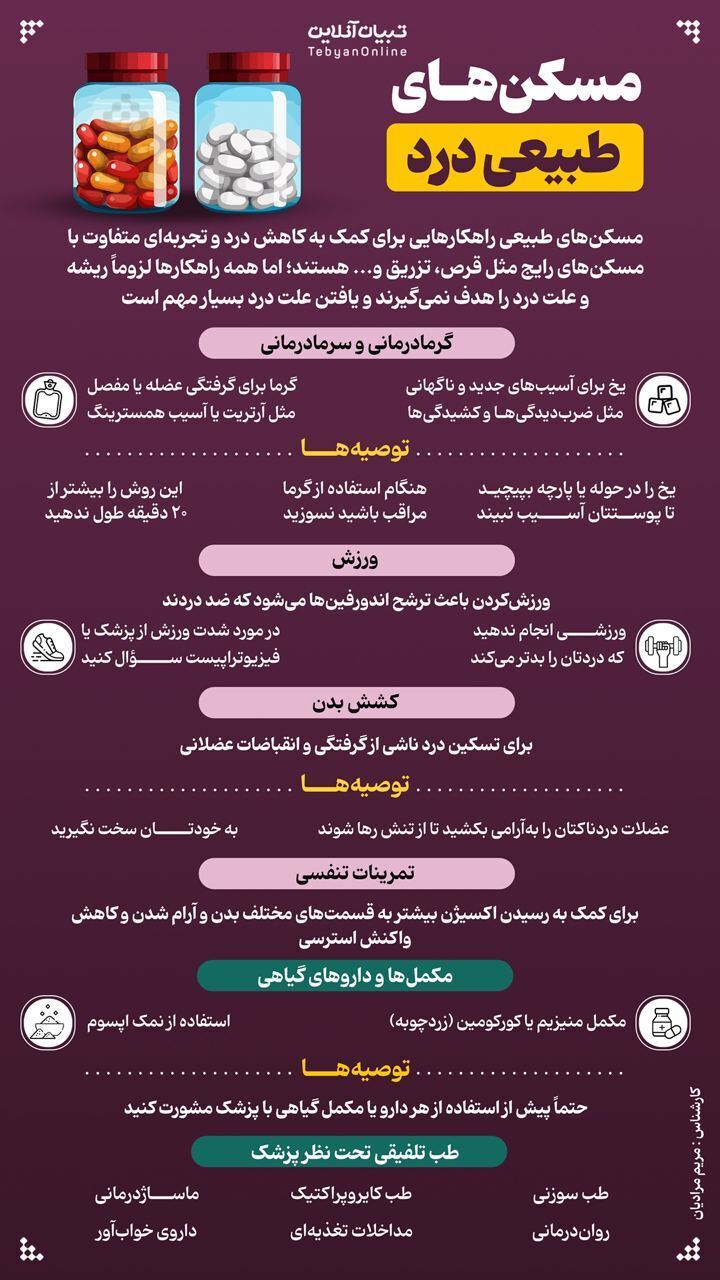 مسکن‌های طبیعی درد+ اینفوگرافیک