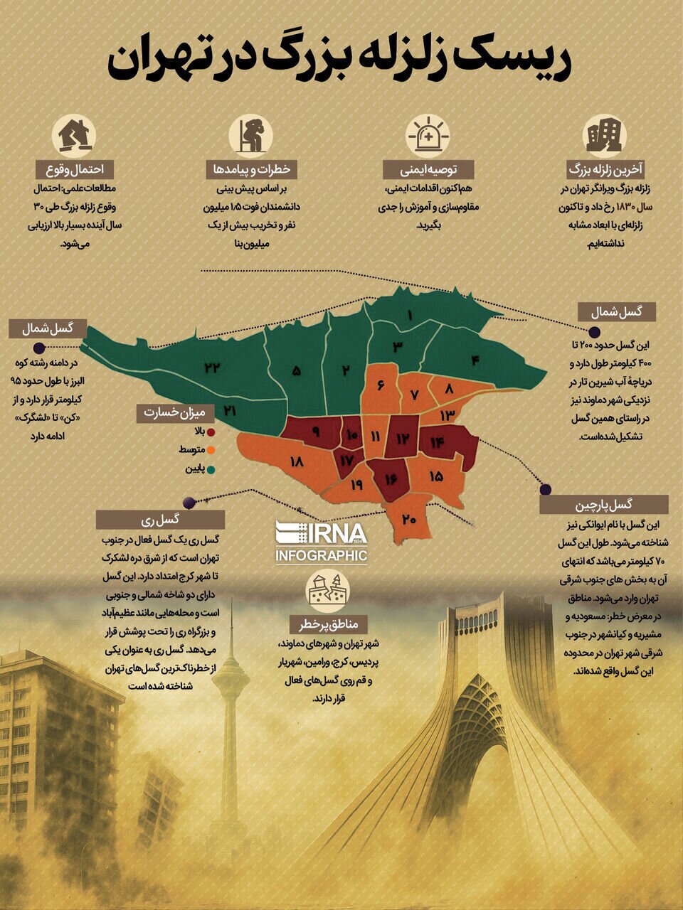 روی این نقشه ببینید در منطقه پرخطر زلزله تهران زندگی می‌کنید یا نه!