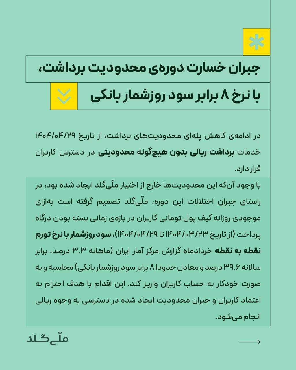 بیانیه ملّی‌گلد: جبران خسارت دوره‌ی محدودیت برداشت، با نرخ ۸ برابر سود روزشمار بانکی