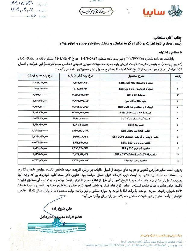 لیست جدید قیمت محصولات ایران خودرو و سایپا/ قیمت خودرو رسما گران شد + جدول