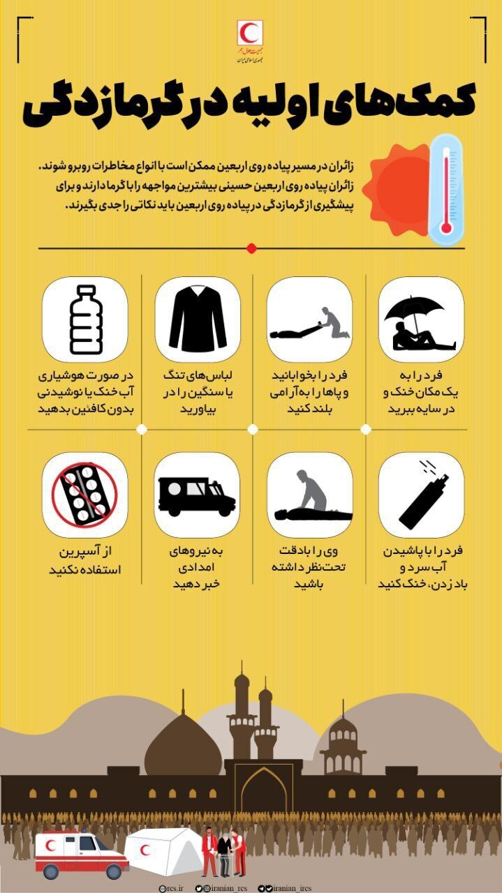 اینفوگرافیک/ پیشگیری و اقدامات اولیه در گرمازدگی زائران اربعین