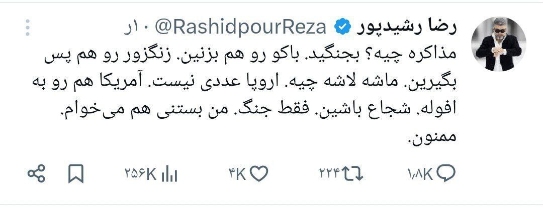 کنایه سنگین رضا رشیدپور به تندروها
