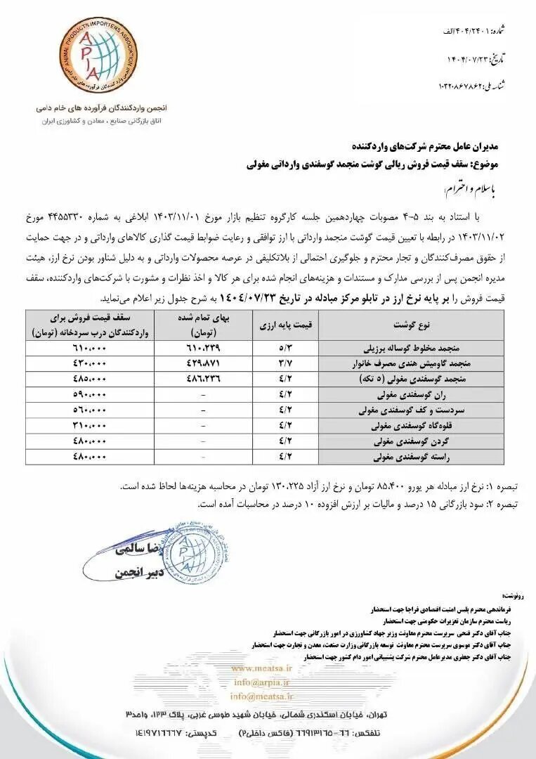 قیمت گوشت وارداتی در فروشگاه‌های زنجیره‌ای اعلام شد/ گران‌تر از این قیمت نخرید