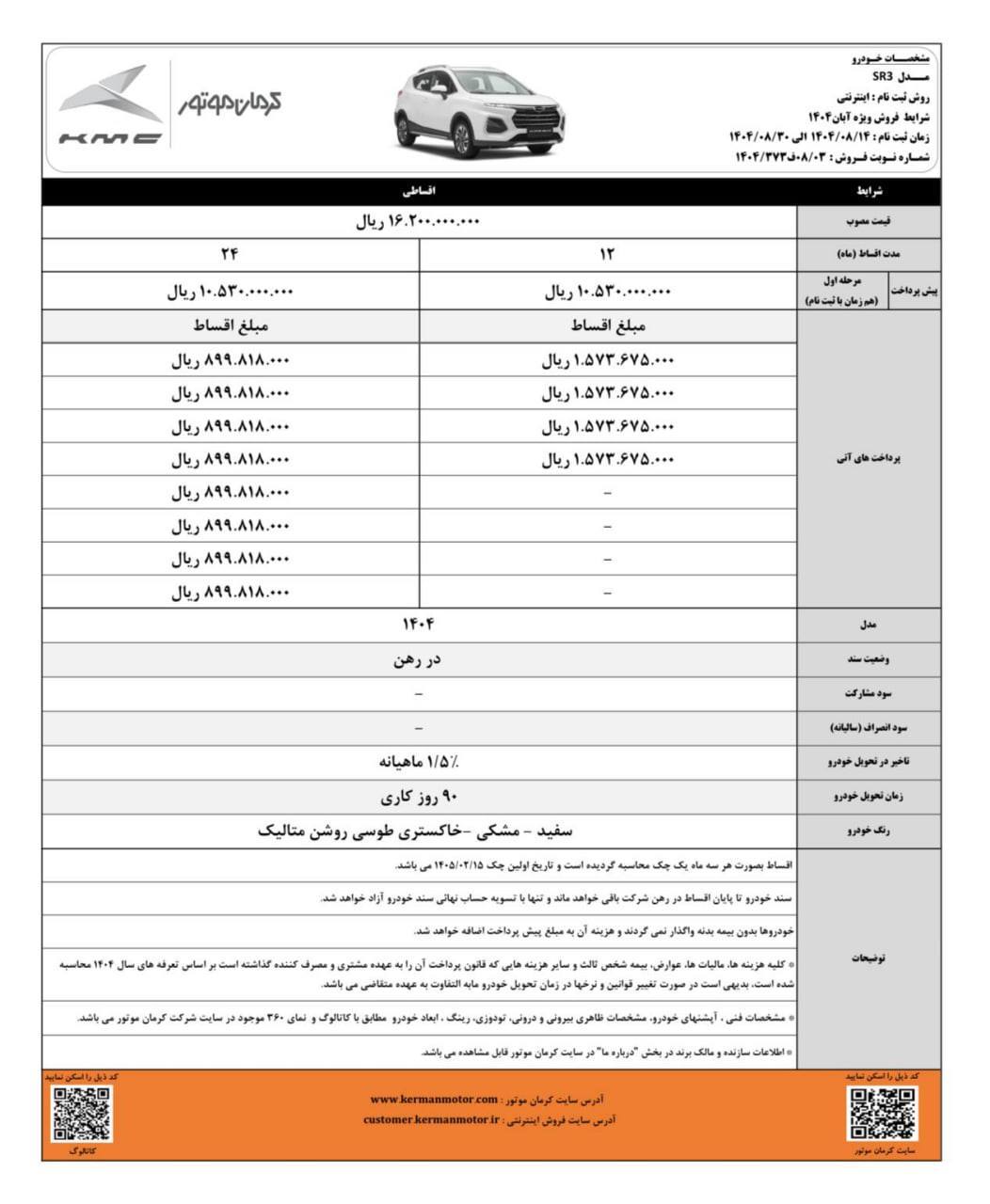 آغاز فروش اقساطی محصولات کرمان موتور – آبان ۱۴۰۴