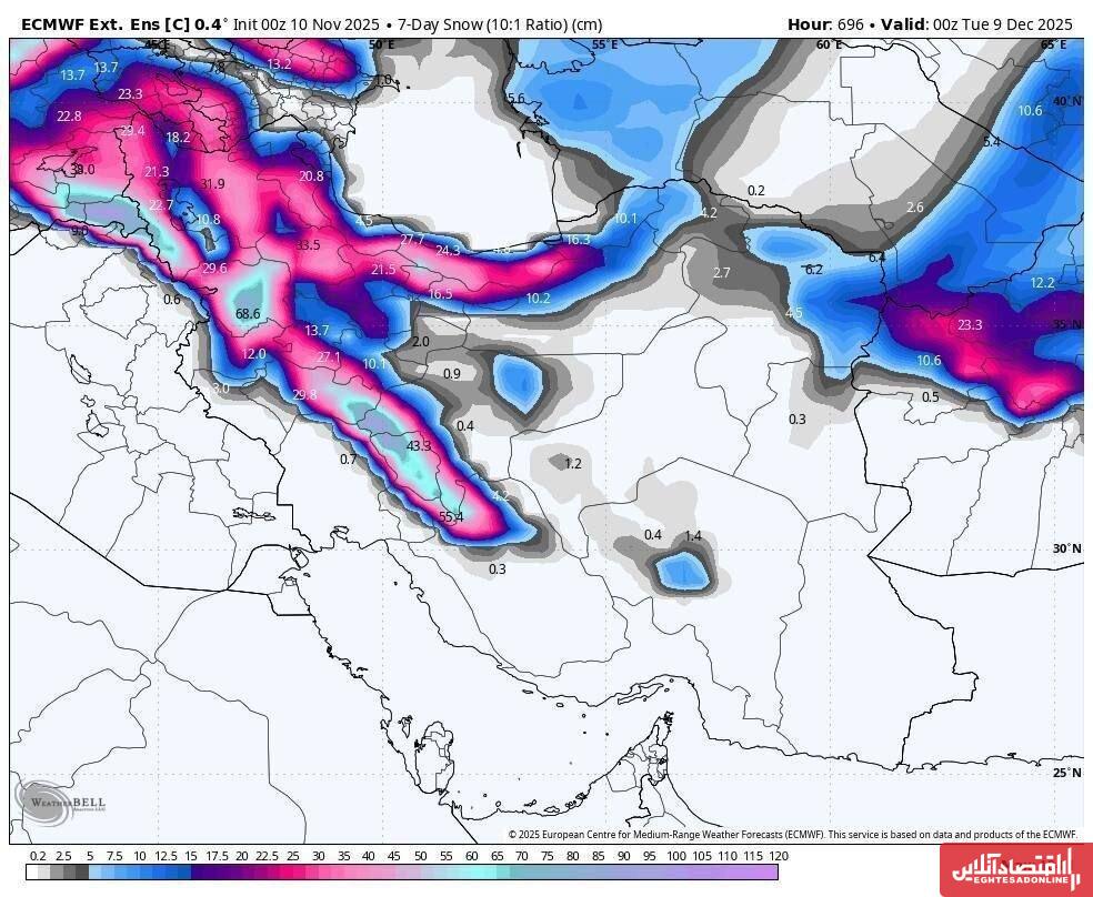 سامانه قدرتمند و سرد زمستانی در آستانه ورود به ایران / بارش برف ۱۰ تا ۷۵ سانتی در ۹ استان کشور سامانه قدرتمند و سرد زمستانی در آستانه ورود به ایران / بارش برف ۱۰ تا ۷۵ سانتی در ۹ استان کشور
