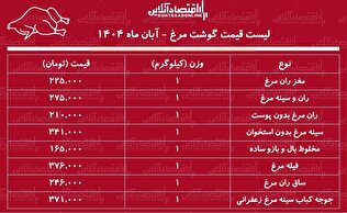 لیست قیمت جدید گوشت مرغ امروز ۲۵ آبان ۱۴۰۴ / هر کیلوگرم مرغ کامل چند شد؟ + جدول