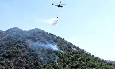 عملیات مهار آتش با بالگرد/ حریق در جنگل‌های الیت مرزن‌آباد + فیلم