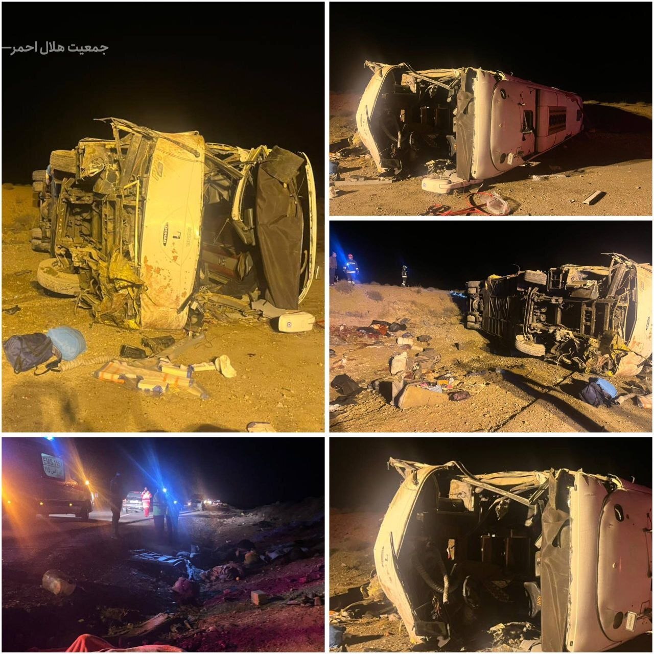 اولین تصاویر از واژگونی اتوبوس در جاده نطنز / تعداد قربانیان هنوز مشخص نیست+ فیلم