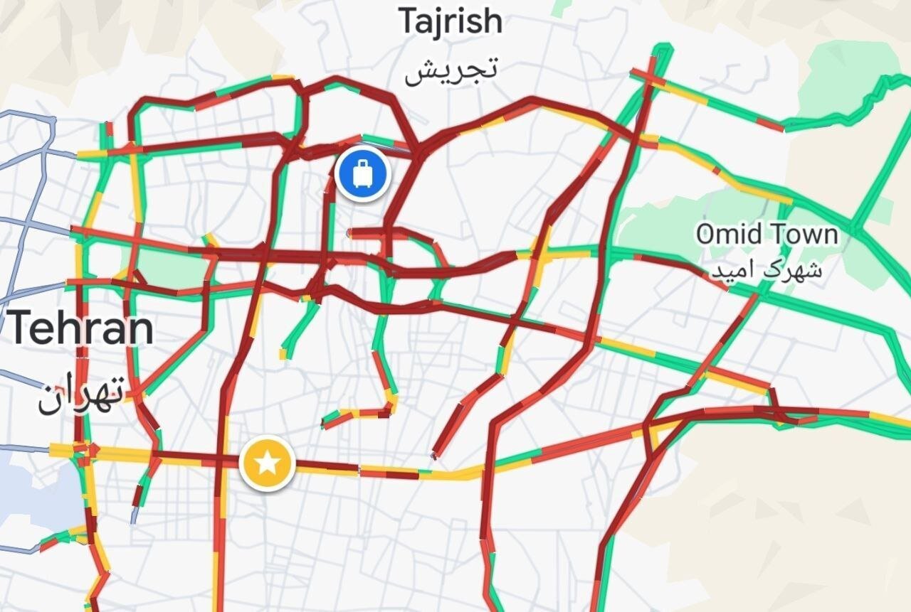 ترافیک سنگین در شب یلدا در اتوبان چمران تهران + فیلم