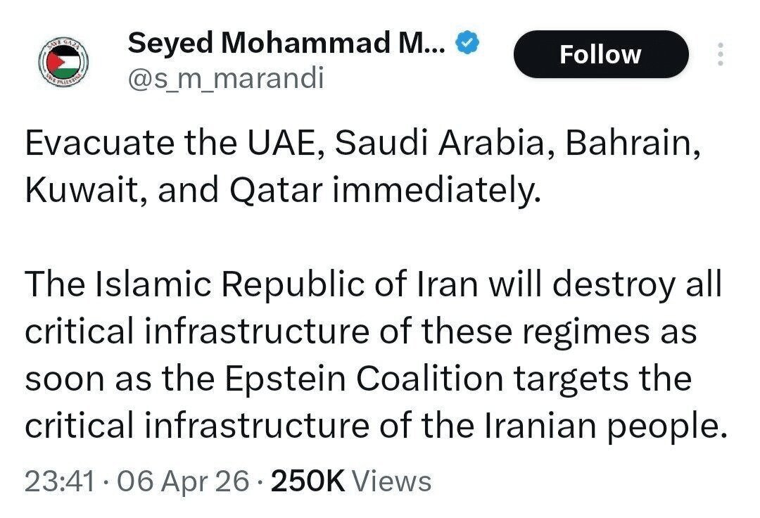 هشدار کارشناس مسائل راهبردی و بینالمللی/ امارات، عربستان، بحرین، کویت و قطر را فورا تخلیه کنید هشدار کارشناس مسائل راهبردی و بینالمللی/ امارات، عربستان، بحرین، کویت و قطر را فورا تخلیه کنید