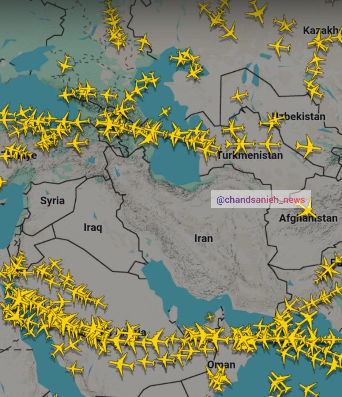 وضعیت عجیب پروازها در آسمان ایران و منطقه + عکس