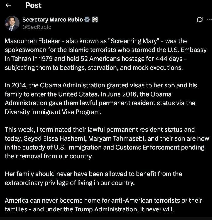 بازداشت پسر، عروس و نوه یک مسئول ایرانی در آمریکا / وزیر خارجه آمریکا خبر داد