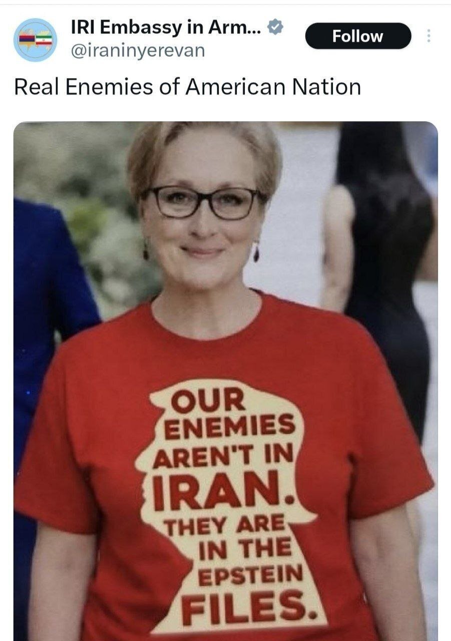 پست خبرساز سفارت ایران در ارمنستان / تصویر مریل استریپ با تیشرت جنجالی منتشر شد