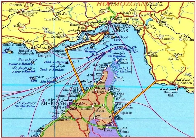 نقشه محدوده جدید تحت کنترل ایران در تنگه هرمز