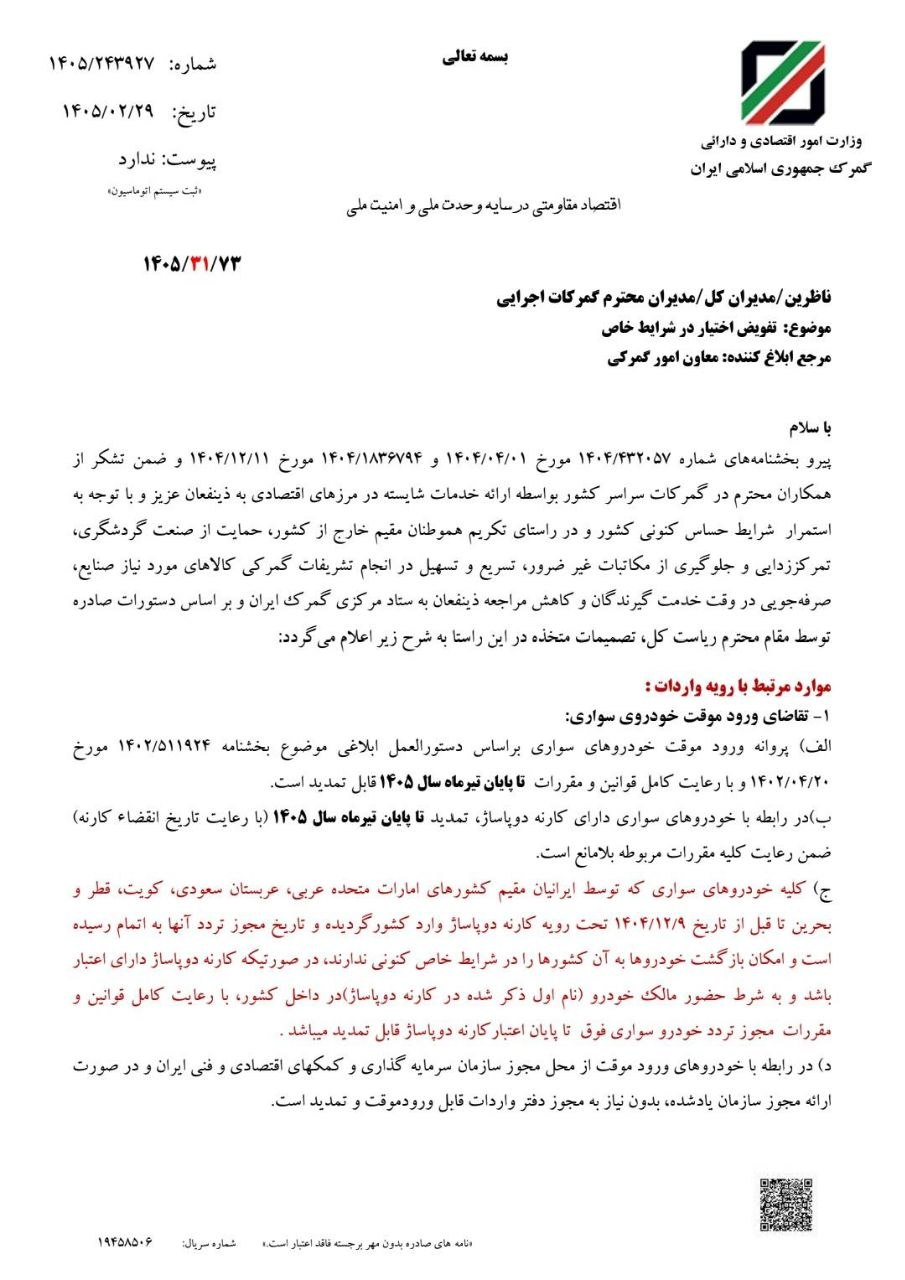 گمرک ایران تصمیم تازهای برای خودروهای سواری گرفت گمرک ایران تصمیم تازهای برای خودروهای سواری گرفت