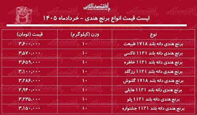لیست قیمت انواع برنج هندی ۱۶ خرداد ۱۴۰۵ / کیسه ۱۰ کیلویی برنج هندی هایلی، طبیعت، خاطره و...چند شد؟ + جدول