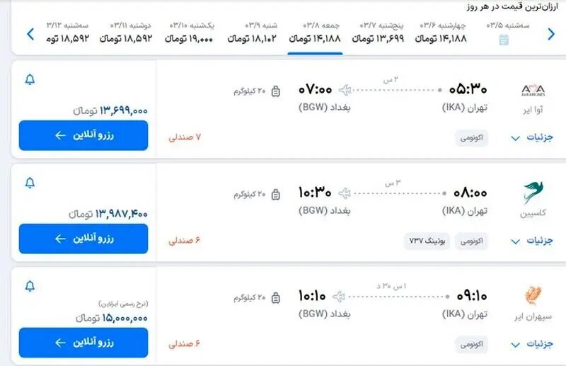 قیمت بلیط پرواز‌های عتبات عالیات/ تهران نجف چند؟