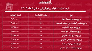 لیست قیمت انواع برنج ایرانی ۹ خرداد ۱۴۰۵ / برنج ایرانی درجه یک کیلویی چند شد؟ + جدول