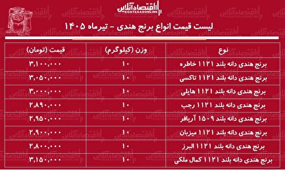 قیمت جدید انواع برنج هندی ۲۵ تیر ۱۴۰۵ | برنج هندی درجه یک کیلویی چند شد؟ + جدول