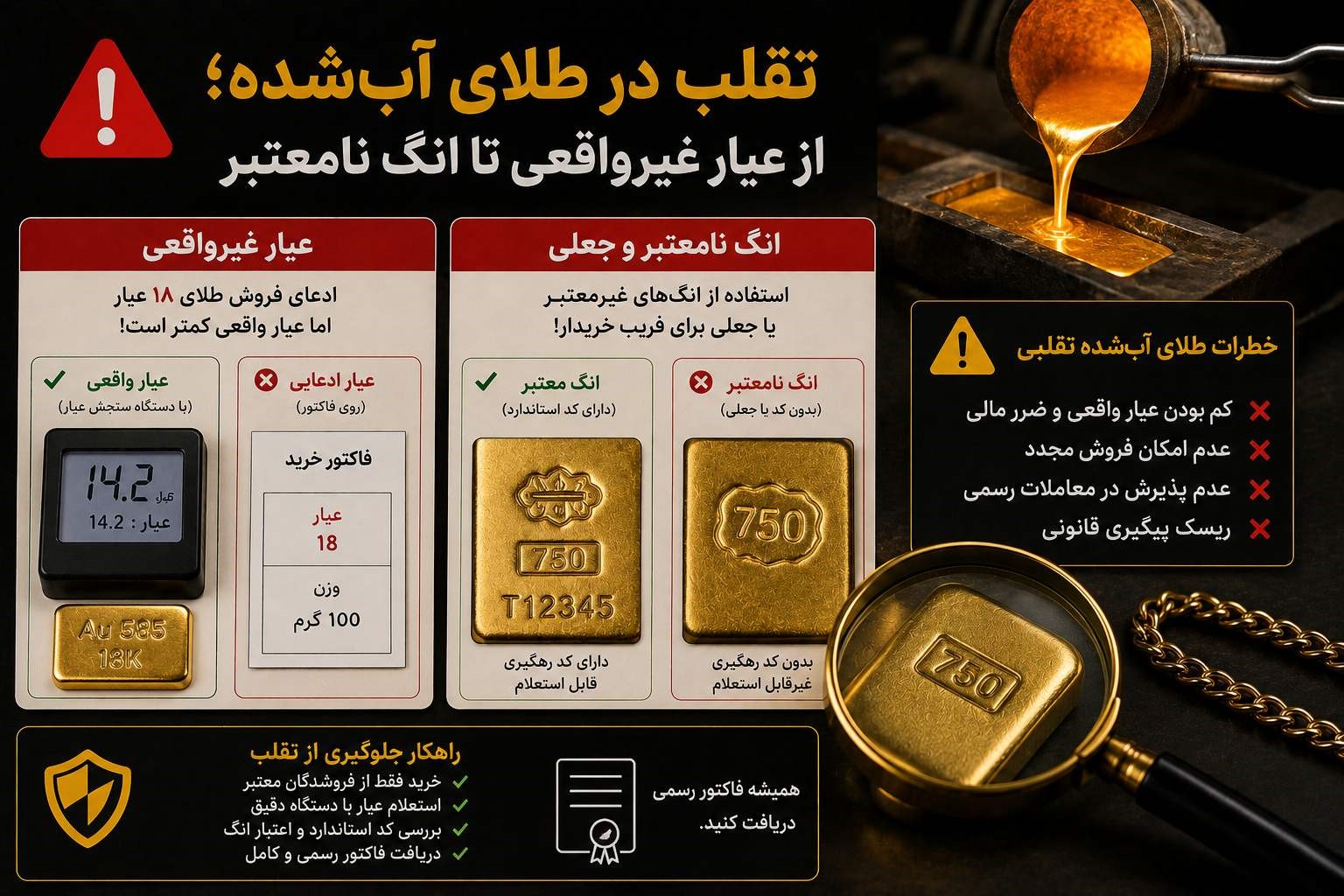 رایجترین روشهای تقلب در طلا؛ هنگام خرید مراقب چه چیزهایی باشیم؟ رایجترین روشهای تقلب در طلا؛ هنگام خرید مراقب چه چیزهایی باشیم؟