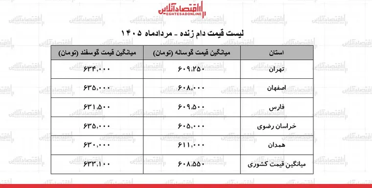 قیمت جدید دام زنده امروز ۳۰ مرداد ۱۴۰۵ | گوساله زنده کیلویی چند شد؟ + جدول