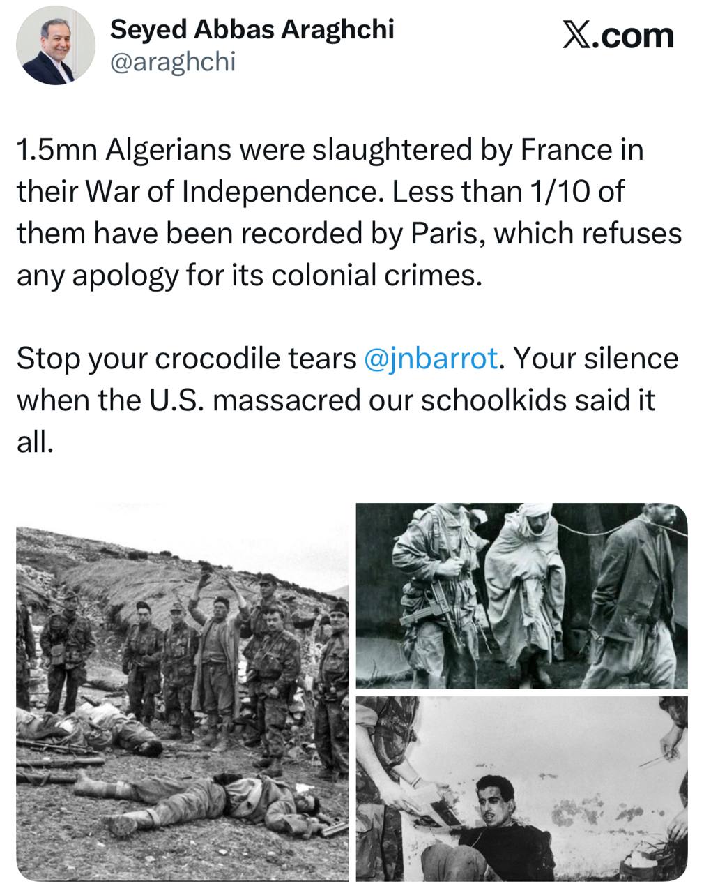 طعنه عراقچی به وزیر خارجه فرانسه / اشک تمساح بس است طعنه عراقچی به وزیر خارجه فرانسه / اشک تمساح بس است