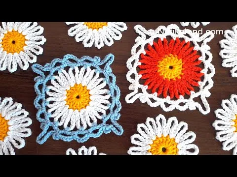 آموزش بافتنی؛ بافت پتوی موتیف طرح گل مینا + فیلم